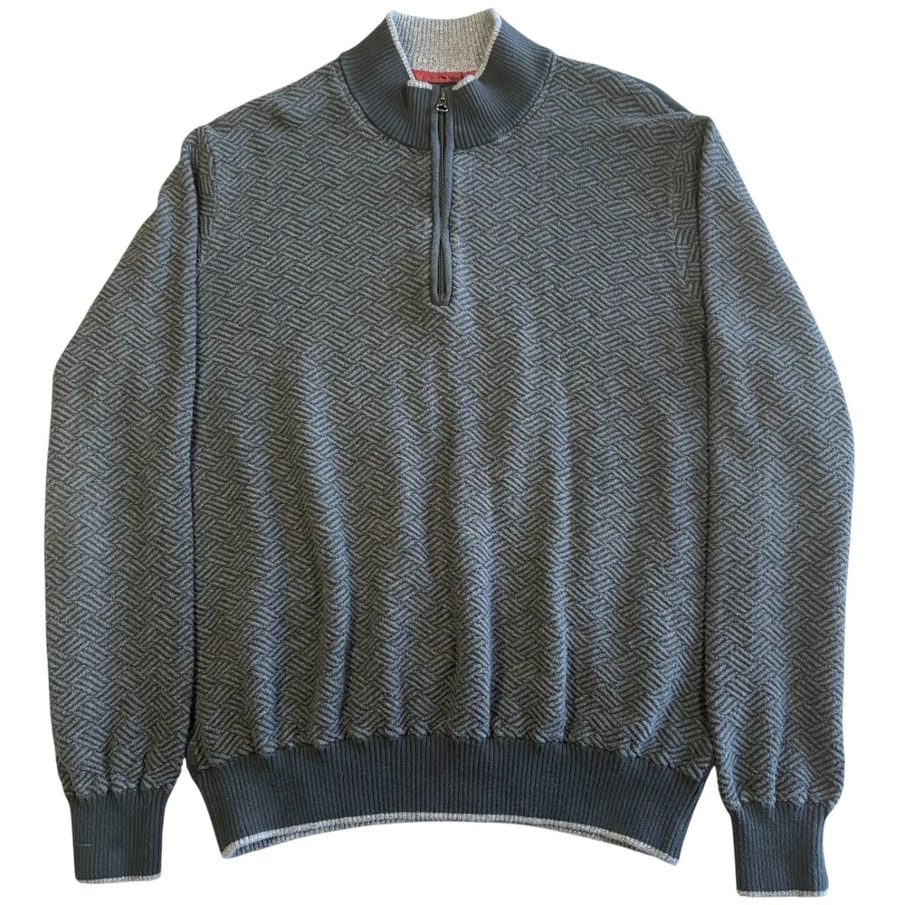 Robert Graham Quarter Zip Knit Sweater Mens XL Gray‎ Diamond Cut Textured